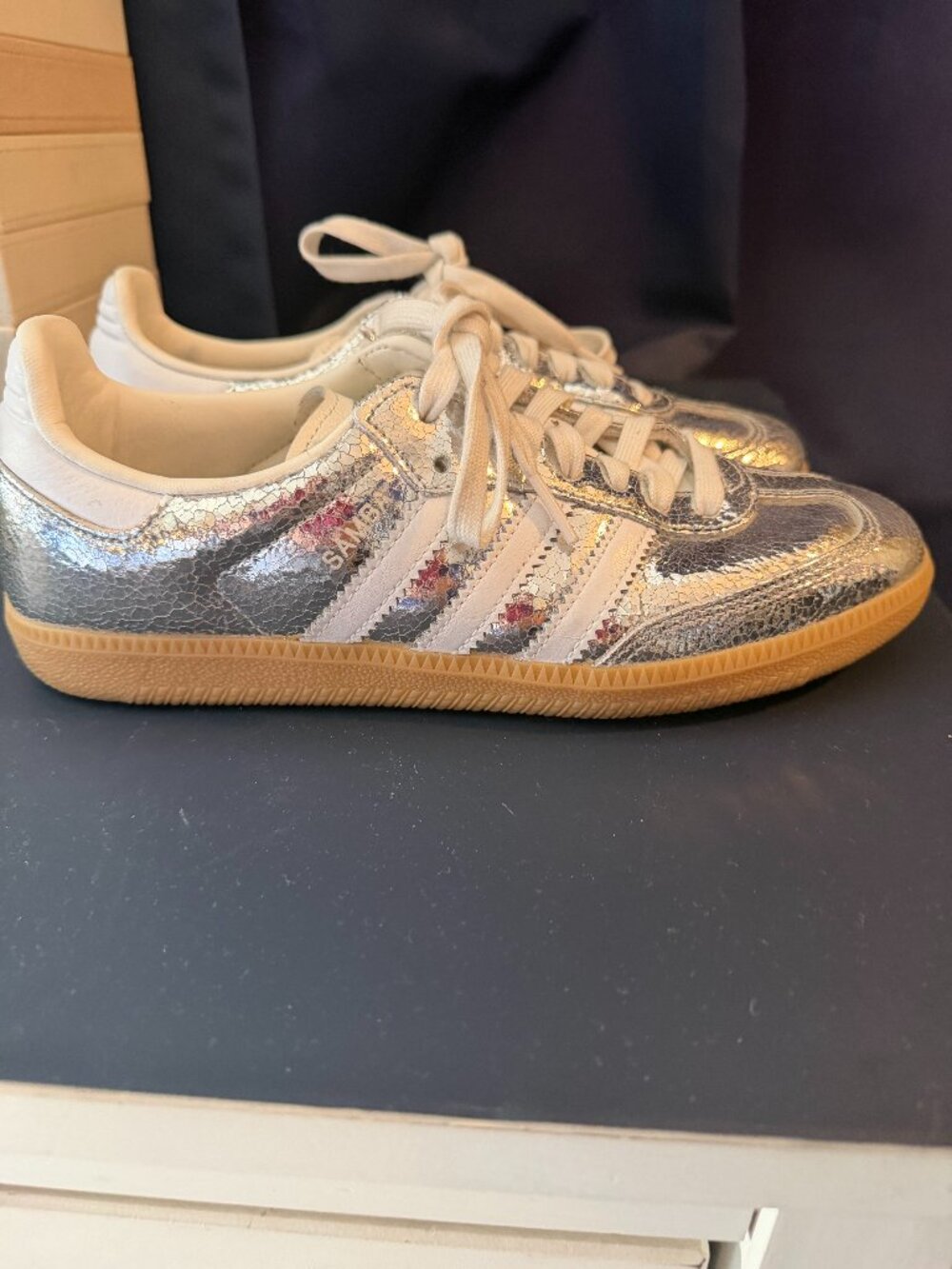 Adidas Samba Silver Crackle Metallic Sneakers Gum Sole Women’s 7.5